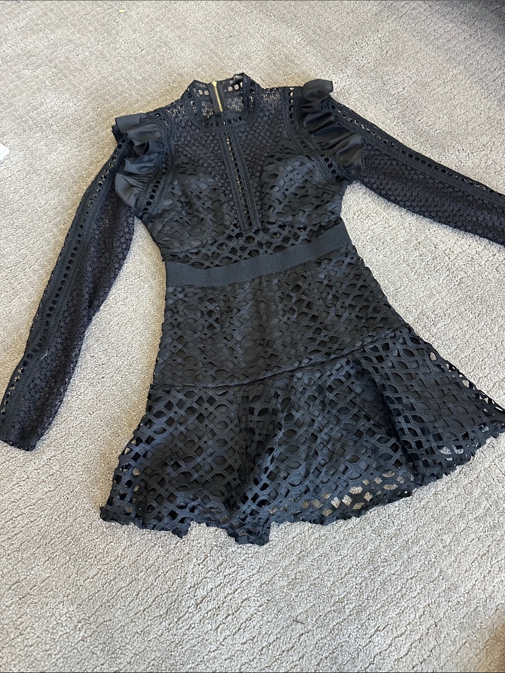 Black Long-Sleeve Lace Fit & Flare Dress